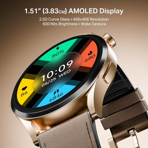 Boat Chrome Horizon, Premium Metal Body, Video Watch Faces, 1.51”(3.83cm) AMOLED Round Display, HRV & VO2 Max, Auto-Activity Detection, ASAP Charge, HRV Smartwatch for Men & Women (Coco Brown)